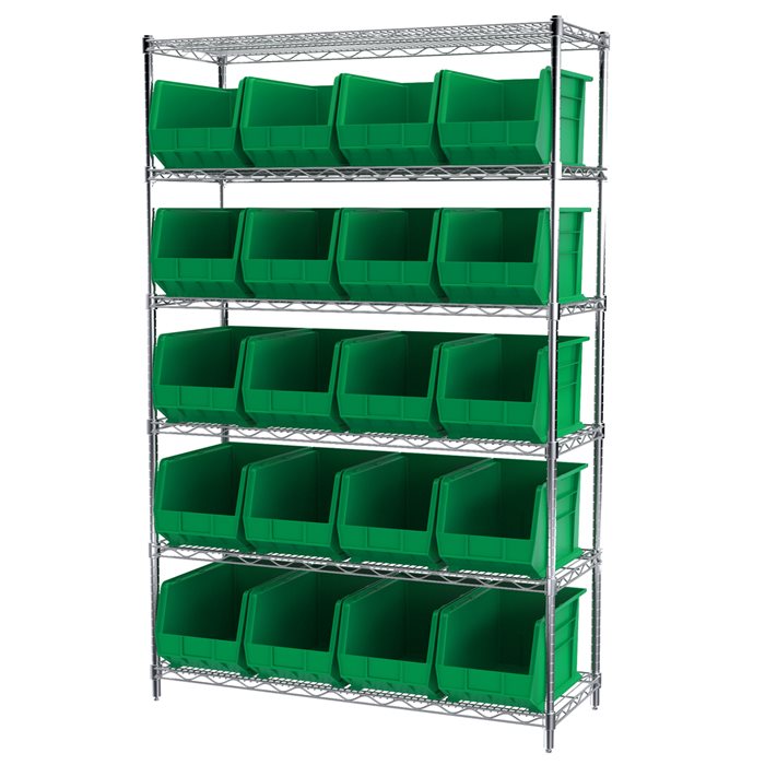 Wire Shelving, 6 Shelves w/ 24 AkroBins AWS184830260