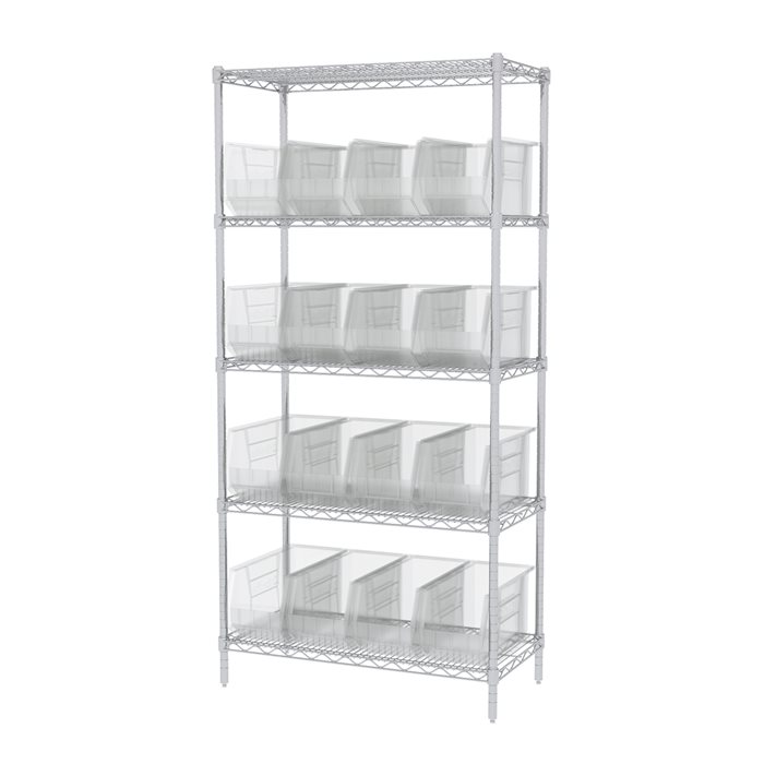 Wire Shelving, 5 Shelves w/ 18 AkroBins AWS183630265