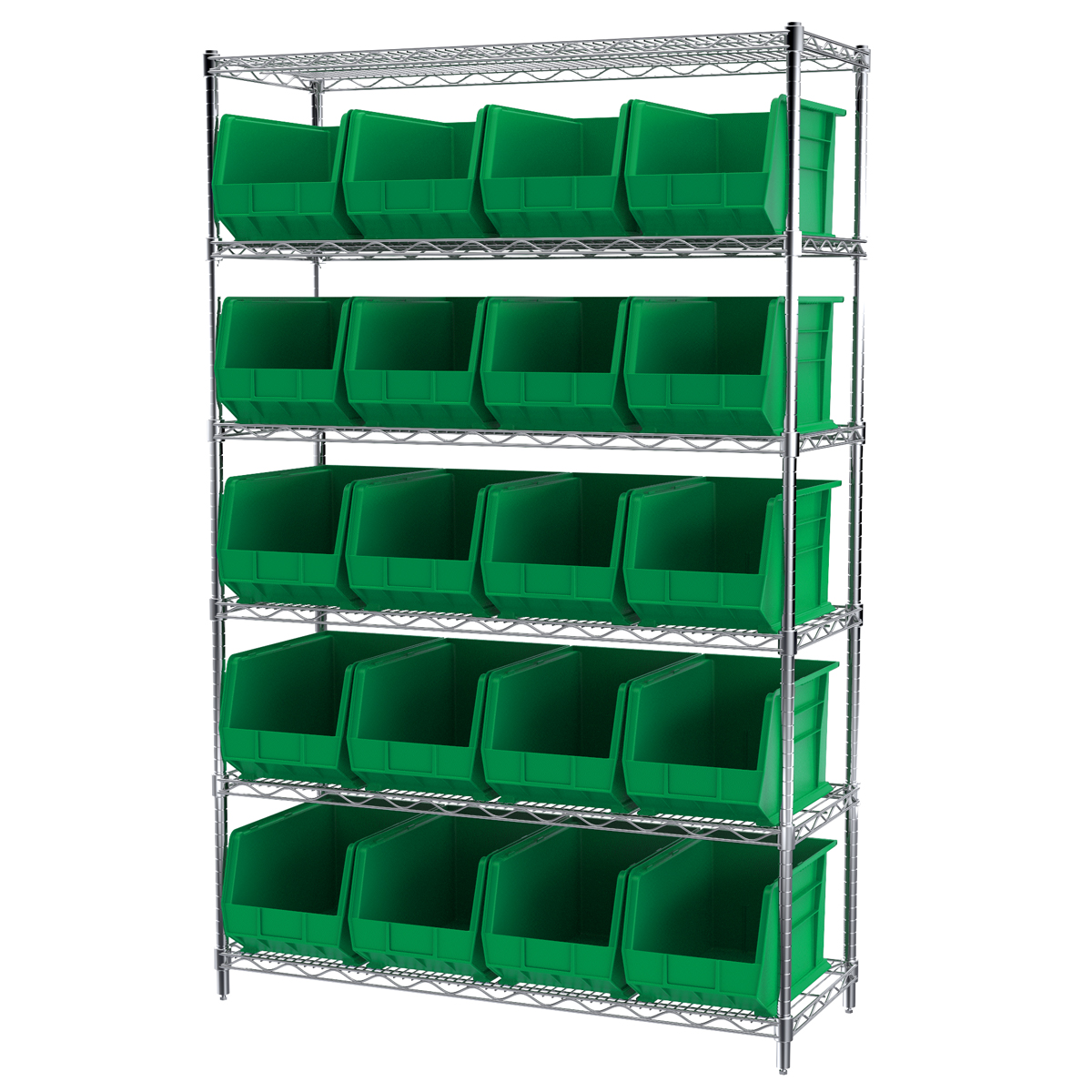 Akro-Mils Wire Shelving Unit, 6 Shelves, 24 AkroBins Plastic Storage Bins