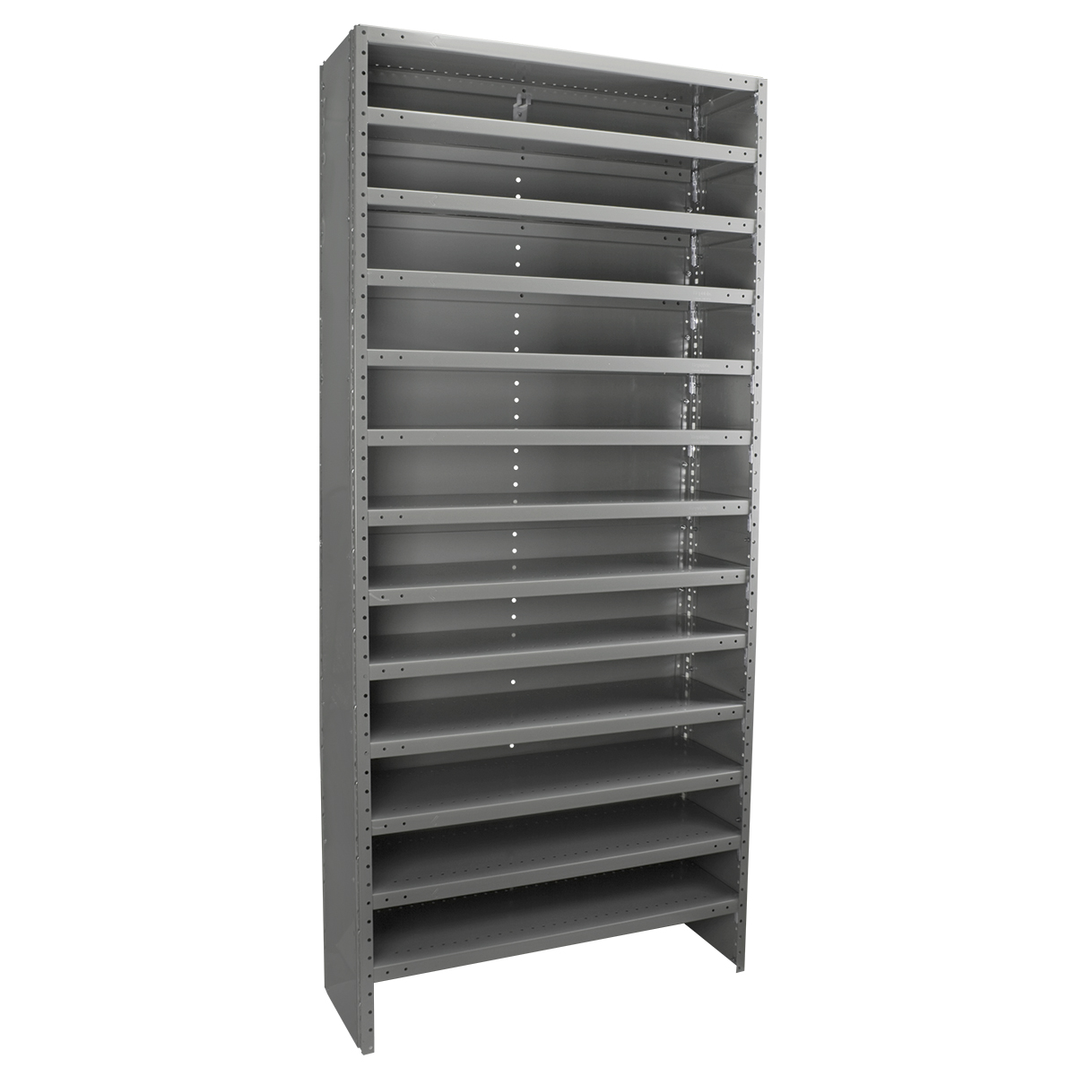 Enclosed Shelving, 12 Gauge, 36 x 18 x 72, 30 Yellow Bins, Gray