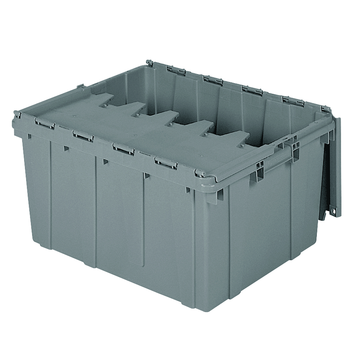 Akro-Mils Attached Lid Containers, Flip Totes, Plastic Storage Bins